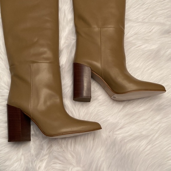 Zara New With Tags Heeled Leather Knee High Boots Brown Beige Taupe Gray, nwt - Picture 8 of 13